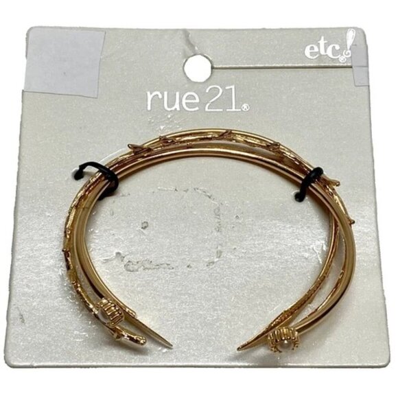 Rue 21 Women's Goldtone Fashion Bangle Set 3 Pack Gold Leaf Stackable NWT - Picture 1 of 7